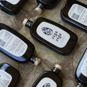 2 infinity bottles Siga Siga extra virgin olive oil bottles from Messinia Greece