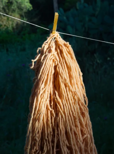 madder wool 4 Naturally dyed Greek sheep wool yarn in warm yellow tones